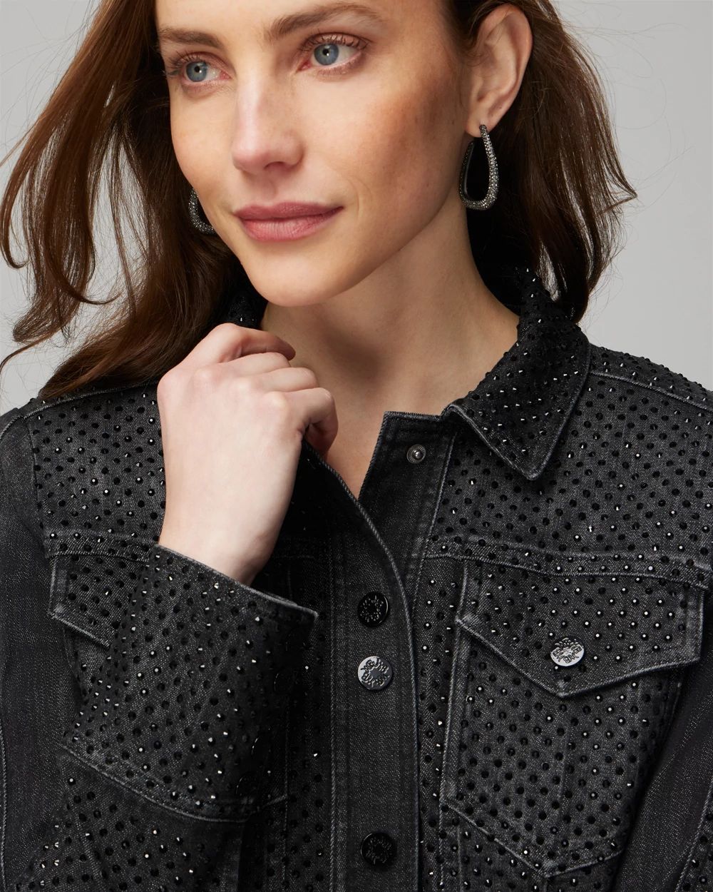Petite All Over Embellished Denim Jacket White House Black Market